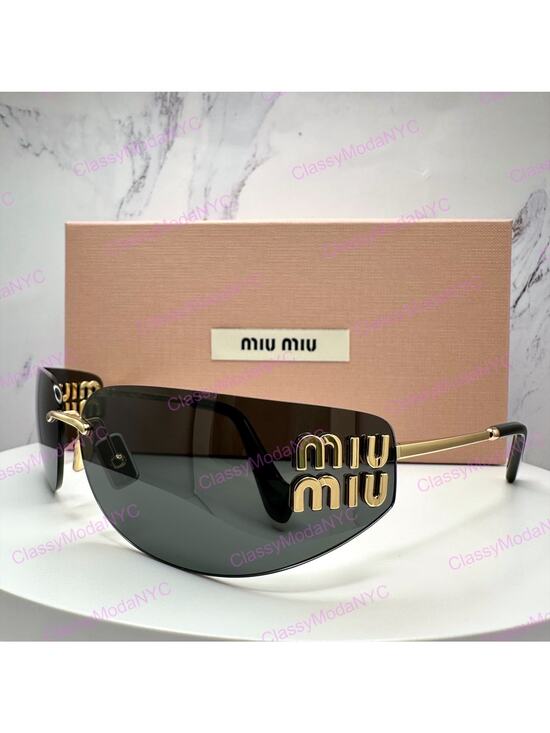 New MIU MIU Sunglasses Gold Dark Gray Lens Runway Wrap Rimless Authentic Miu Miu main image 13